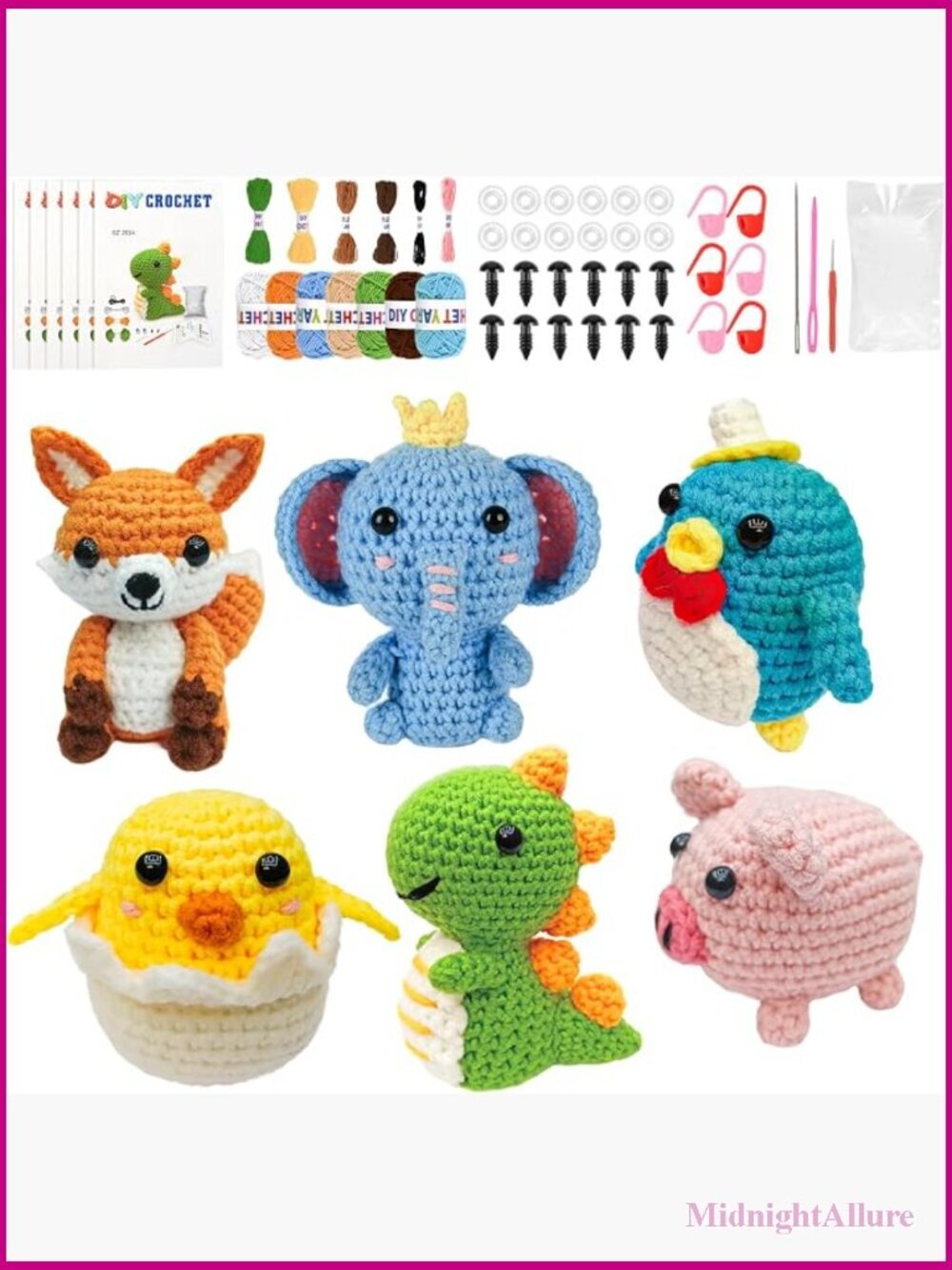 Crochet Kit for Beginners - 6 Animals with Video Tutorials